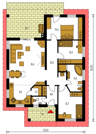 Floor plan of ground floor - BUNGALOW 113